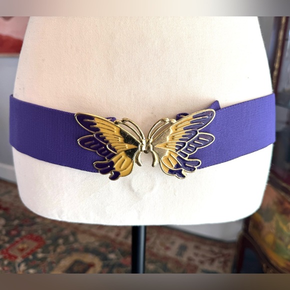 Vintage Accessories - Vintage Purple and Gold Butterfly Stretch Belt